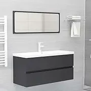 Grey Bathroom Furniture Set with Engineered Wood Vanity, Wall-Mounted Sink Cabinet, and Mirror - Modern 100 cm Console Design with Ceramic Basin