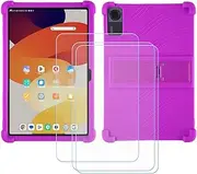TPU Cover for Lenovo Idea Tab Pro + 3 HD Tempered Glass, Silicone Shell Bumper Protective Back Case - 9 Hardness Anti-Scratch Screen Protector (12,7") - Pueple