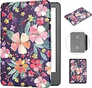 [MOKASE] Case for 6" Kindle Paperwhite 5/6/7th Generation 2012,2013,2015,2016 Version (Model: EY21 / DP75SDI), Hand Strap Slim PU Leather Cover for Old Version Kindle Paperwhite E-reader, Purple Flowers