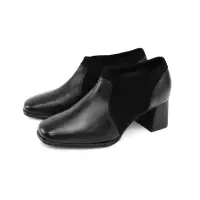 在飛比找momo購物網優惠-【GREEN PINE】異材質拼接方頭粗跟女踝靴黑色(108