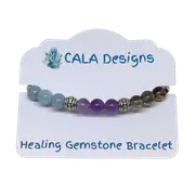 Bad Dreams Support Healing Crystal Gemstone Bracelet - Handcrafted - Amethyst, Blue Chalcedony and Smoky Quartz 8mm