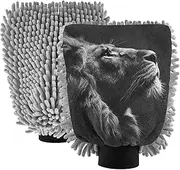 XYMZR Black White Lion Absorbent Microfiber Car Wash Mitt, Funny Cute Anime Scratch Free for Cars Cleaning, Home Cleaning Mitts, 2 Pack, 10.24” L x 7.09” W