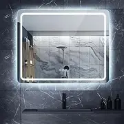 Simplus LED Wall Mirror Bathroom Mirrors for Wall Mounted Anti-Fog 3 Colors Dimmable Lighting Smart Touch Switch Vanity Makeup Mirror 80x60CM