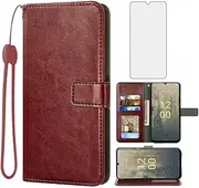 Asuwish Compatible with Nokia C31 Wallet Case Tempered Glass Screen Protector and Leather Flip Cover Card Holder Stand Cell Accessories Phone Cases for NokiaC31 C 31 Women Men Brown