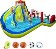 Inflatable Water Slide Bounce House Water Park with Splash Pool,Basketball Rim,F