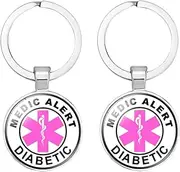 [YOYUMI] Key Rings 2Pcs Diabetic Medical Alert Keychain Ring Letter Star Of Life Keychain Accessories
