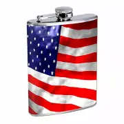 American Flag D12 Flask 8oz Stainless Steel Hip Drinking Whiskey
