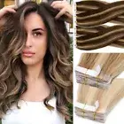 Highlight Tape In Remy 100% Human Hair Extensions Skin Wefts Invisible FULL HEAD