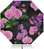 [RPLIFE] Umbrella for Rain, Lightweight Durable Automatic Open/close Umbrella for Women, Travel Umbrellas for Rain, Wind and Sun, Phalaenopsis Black