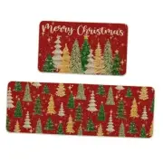 Xmas Tree Star Merry Christmas Kitchen Mats Set of 2, 17" x 29" /17" x 47" Red