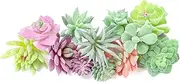 12 Pack Realistic Flocked Artificial Succulents, Faux Plastic Succulents Mini Fake Plants for Garden Craft, Cake, Party, Indoor/Outdoor Decor (Unpotted, PVC, Lifelike Details)