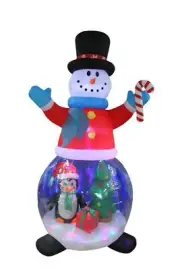 8ft Inflatable LED Snowman Globe with Penguin, Gift Box - Outdoor/Indoor Chri...