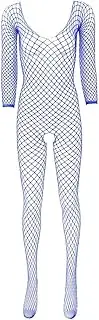 [GRRKDFQ] Women'S Erotic Costumes Open Crotch Sheer Hollow Out Fishnet Bodysuit Long Sleeve