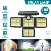 198 LED 4 Head Solar Motion Sensor Light Outdoor Garden Wall Security Flood Lamp