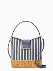 Reegan Striped Canvas Wicker Bucket Bag