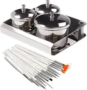 WOONEKY 1 Set Stainless Steel Nail Art Equipment Nail Salon Tools with Cups Brushes Durable Mixing Cleaning Containers Easy to Clean Lightweight Portable