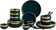 [Cozynest] Modern Stoneware 18-Piece Dinnerware Set, Service for 4 - Durable & Stylish Green Plates and Bowls for Everyday Use or Elegant Dining