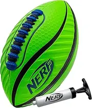 NERF Spiral Grip Football - Junior and Mini Sizes - Patented Spacelace for Ultimate Spirals - Machine Stitched Construction - Pump Included