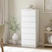 [Merryluk] 6-Drawer White Dresser – Slim Chest of Drawers Storage Cabinet for Bedroom, Living Room, Hallway, or Entryway