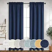 Navy Curtains 84 Inch Length for Living Room 2 Panels Rod Pocket Linen Draperies Light Filtering Semi Sheer Window Treatment Dark Blue Curtains for Bedroom Farmhouse Decoration 7 Feet Tall 52x84 Long