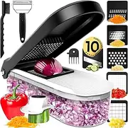 All-in-1 Vegetable Chopper Cutter (Upgrade), Premium Onion Veggie Chopper Dicer, Premium Food Salad Chopper, Mandoline Slicer Grater, top Kitchen Tools & Gadgets, 1.2L BPA-Free Container with Peeler