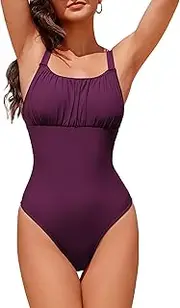 [AI'MAGE] One Piece Swimsuit Women 2025 Tummy Control Bathing Suits Ruched Modest Full Coverage Swimwear