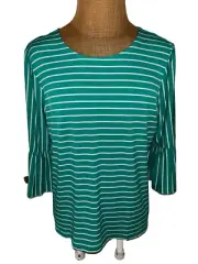 Chico's Glamour Striped Flutter Sleeve Top Women's 3 Green XL/16 New with tag
