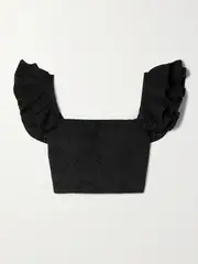 [ALICE + OLIVIA] ALICE + OLIVIA - Tawny Cropped Broderie Anglaise Cotton And Linen-blend Top - Black - US0 US 0 Black