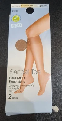 1x DUNNES Knee Highs 10 Denier Natural Tan Sandal Toe Ultra Sheer Socks