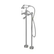 Nero York Freestanding Bath Mixer & Hand Shower w/ White Porcelain Lever Brushed Nickel NR692103A01BN