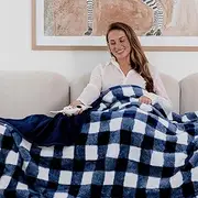 Dreamaker Gingham Plush Fleece & Warm Flannel Electric Heated Throw Blanket 160x130cm Machine Washable Soft Plush Reversible Rug Energy Efficient Overheat Protection 9 Heat Settings - Midnight Blue