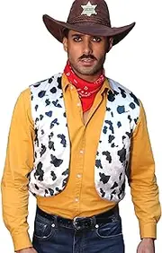 Karlywindow Men's Cow Open Front Vintage Hippie Costume Vest
