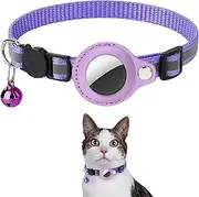 Airtag Cat Collar, Cat Collar with Bells, Reflective GPS Cat Collar, Cat Tracker Collar Cat Collar for Cats (Purple)