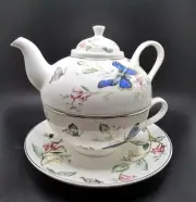 Grace Teaware 3 In One Teapot,teacup, Saucer Butterflies, Bees And Flowers
