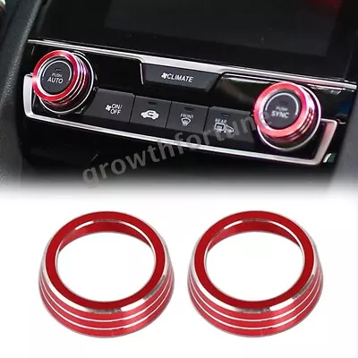 2x Red Center Console AC Switch Ring Cover Trim For Honda Civic 2016-21 10th Gen