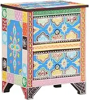 Hand Painted Nightstand with Drawers, 40x30x50 cm Solid Mango Wood - Rustic Bedside Table, Bedroom Living Room Furniture & Night Storage