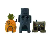 Aquarium Pineapple House Set, 3pcs Aquarium Ornament, Aquarium Pineapple House Aquarium Decor, Fish Tank Decorations, Fish Tank Spongebob House,Squidward H