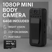 1080P Mini Body Camera | Night Vision | Clip-On Security Cam + SD Options