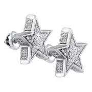 Macey Worldwide Jewelry Silver Mens Diamond 3D Star Stud Earrings 1/8 CT