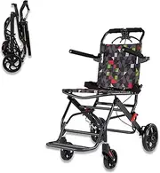 Transfer Ultra-lightweight transport wheelchair Carbon steel folding wheelchair with armrests and folding pedals Portable wheelchair Easy to travel for seniors and children Travel Wheelchair