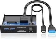 GRAUGEAR | 6 interfaces Front Panel in 3.5 inches | USB3.2 Gen2 2x2 Type-C up to 20 Gbit/s | 2X USB-A + USB-C | SD+microSD Card Reader | Key-A 20-pin & 19-pin Header | Metal | G-MP01 CR