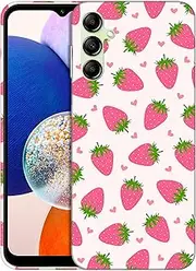 [SuzaCase] Back Case for Samsung Galaxy A14 5G / 4G - Stylish Strawberry Pink Pattern Design Printed Cute, Sleek Durable Hardshell Protective Designer Phone Case/Cover for Samsung A14 5G / 4G