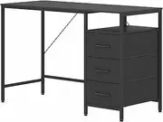 Ufurniture Black Office Computer Desk 120cm Reversible Gaming Study Desk with Drawers for Home Bedroom Living Room Workstation