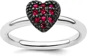 [JewelryWeb] 2.25mm 925 Sterling Silver Polished Prong set Stackable Expressions Cr Ruby Love Heart Ring Jewelry for Women - Ring Size Options: 10 5 6 7 8 9