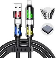 MAGIC JOHN 240W 4 in 1 USB C Cable, USB Charging Cable with Breathing Light, Fast Charging & Data Sync Silicone Multi Charging Cable for iPhone iPad Samsung Laptop Multi Device Charging, 1.2M (Black)