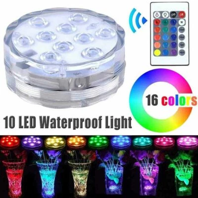 RGB 10 LED Remote Controlled Submersible Light for Aquariums Ponds Party Wedding