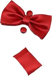 [Zasel] Mens Red Matching Bow Tie, Pocket Square & Cuff Links Set