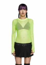 [Current Mood] See Thru Me Fishnet Top - Neon Yellow
