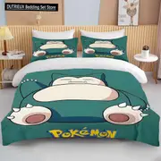 v1803 Bed Sheets Pokmon Pikachu Bulbasaur Printed Soft Bedding Set Duvet Cover Duvet Cover Pillowcases Adult and Children Bedding Set Luxury 3-Piece