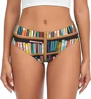 [JBYJBX] Women Briefs Library Bookshelf Print XS-4XL Bikini Women Underwear Panties Full Coverage Seamless, black, X-Small